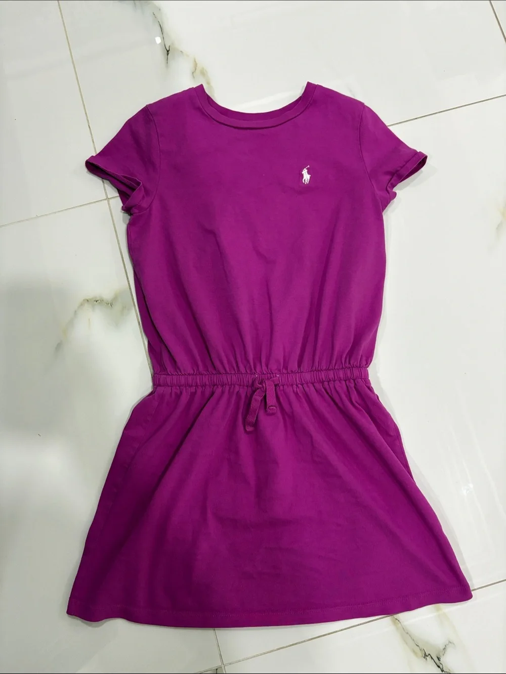 Ralph Lauren Girls' Fuchsia Drawstring Tee Dress size med